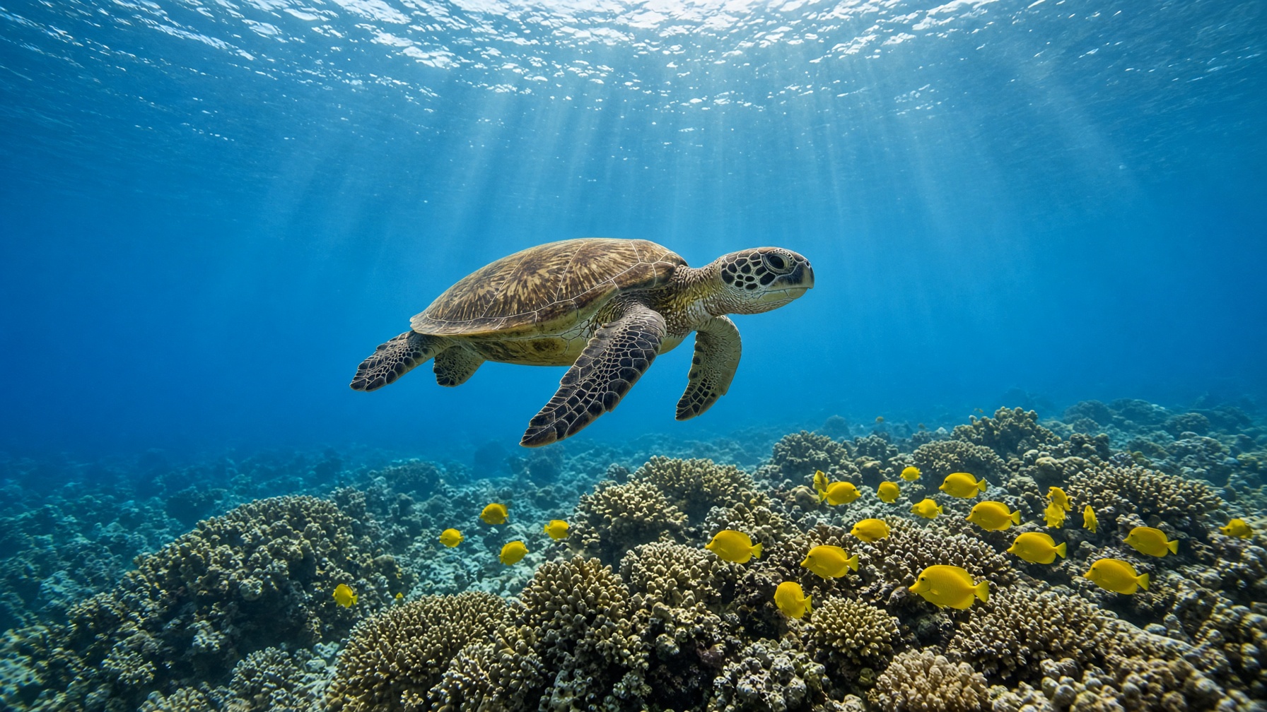 Sea turtle over a Kona reef